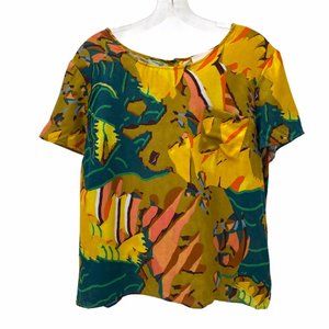 SEZANE MULTI COLOR SILK BLEND BUTTON BACK BLOUSE